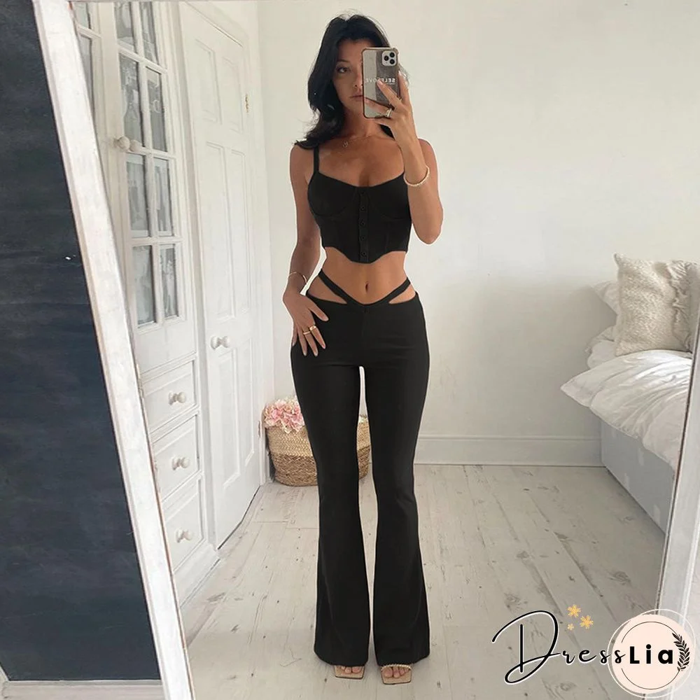 Sexy Camisole Corset Crop Top Flare Pants Set