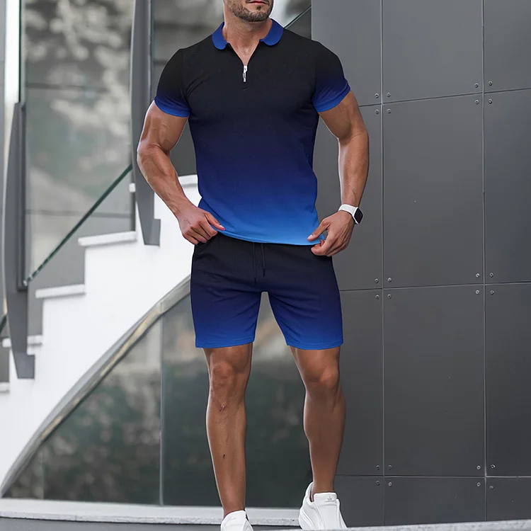 BrosWear Fashion Men's  Gradient Short Sleeve  Polo Shirt And Short Co-Ord