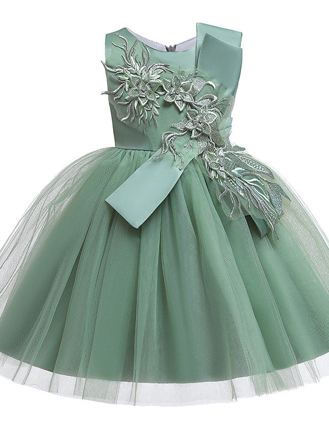 Oknass A-Line Sleeveless Jewel Neck Flower Girl Dresses  Cotton Blend  With Petal  Sash  Ribbon  Trim