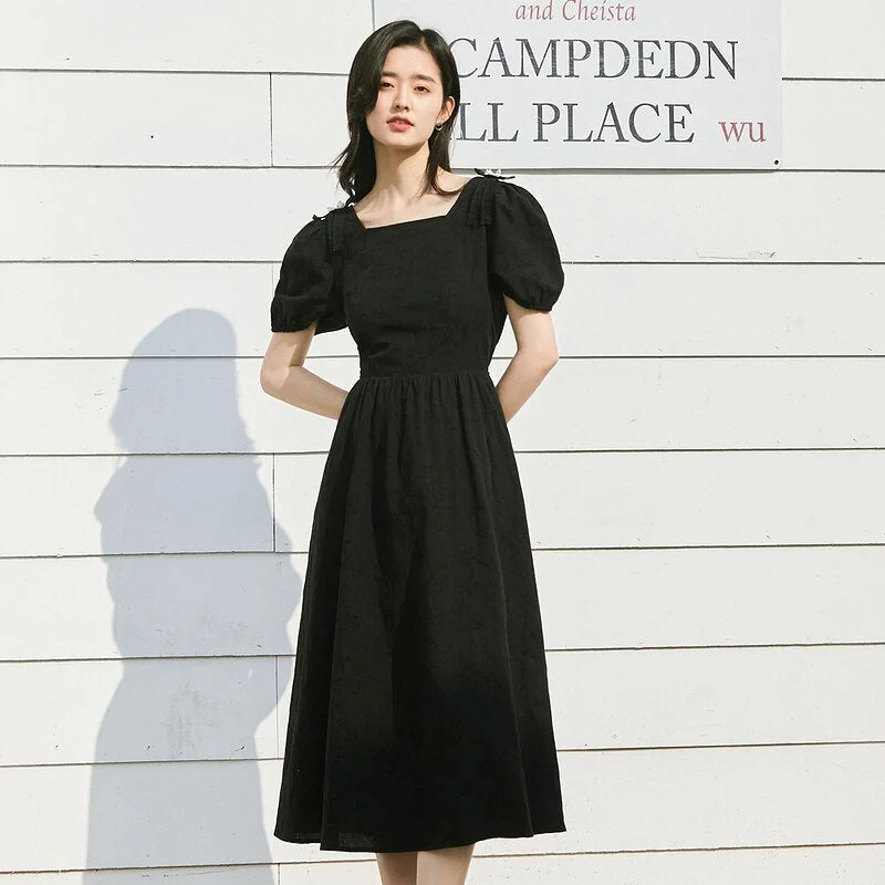 INMAN Summer Women&#39;s Dress Square Collar Kawaii Puff Sleeves Fashion Vestidos Dress Vintage Jacquard Elegant Dresses For Women