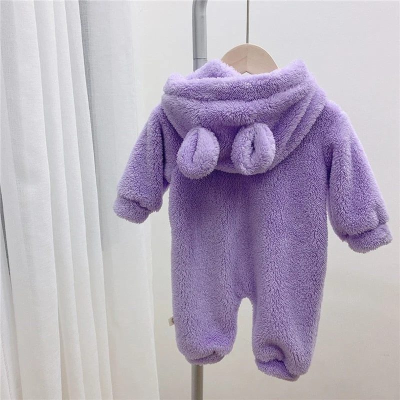 MILANCEL 2021 Autumn Winter Baby Rompers Cute Bear Hooded Toddler Boys Rompers Warm Fleece Newborn Baby Clothes