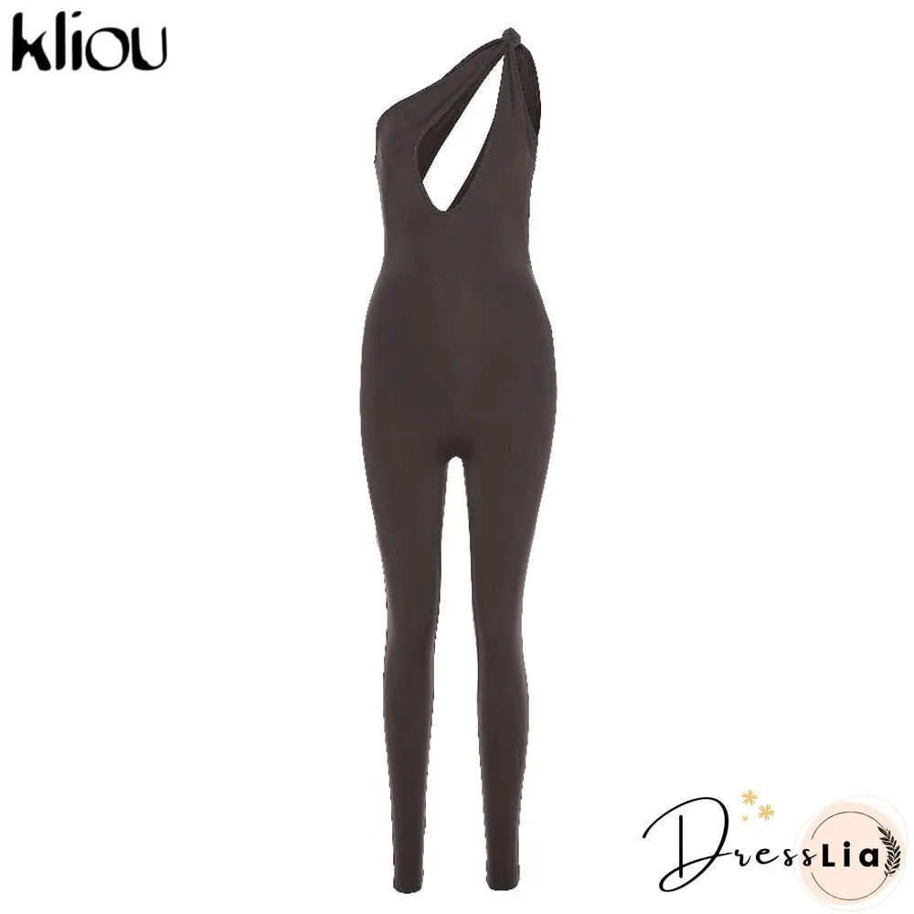 Kliou One Shoulder Sexy Cut Out Rompers Womens Jumpsuit Streetwear Solid Backless Active Wear Skinny Slim Jumpsuits Summer