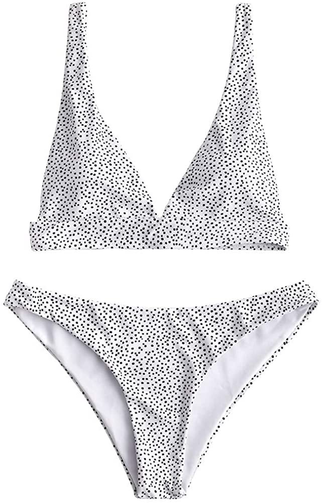 Women's Spaghetti Straps Polka Dot High Cut Two Piece Bikini Set