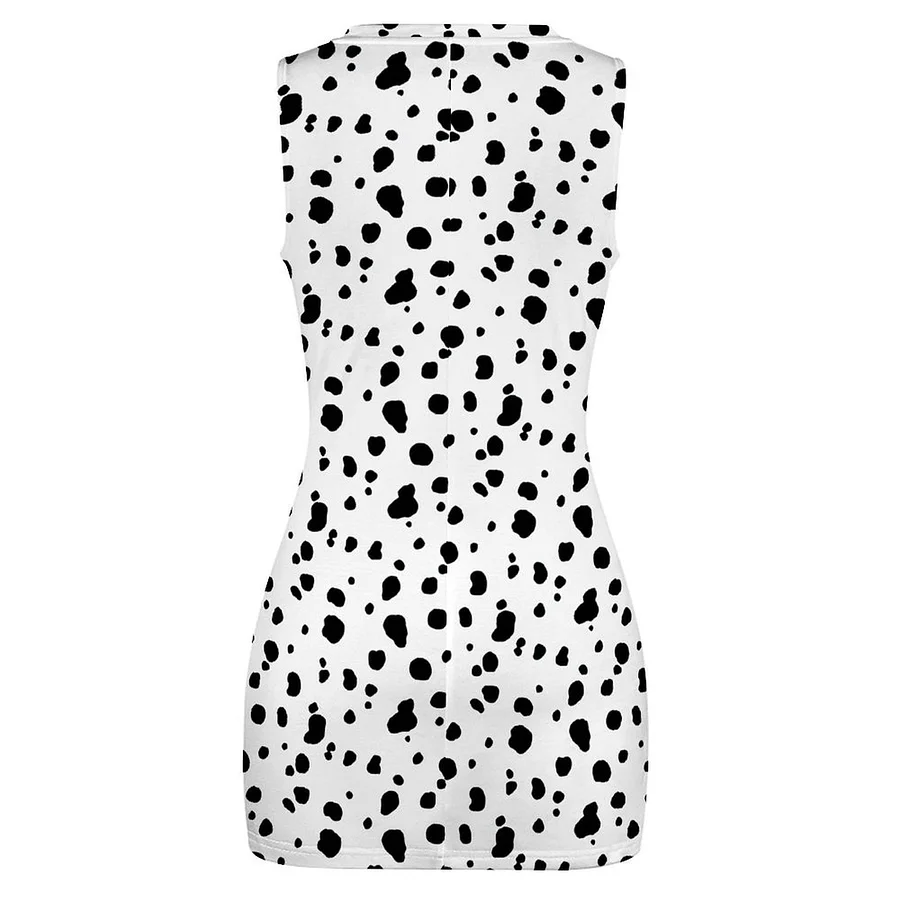 Black And White Dalmatian Print Women's Sexy Cutout Twist Front Bodycon  Dress Sleeveless Slim Fit Wrap Hem Mini Tank Dress