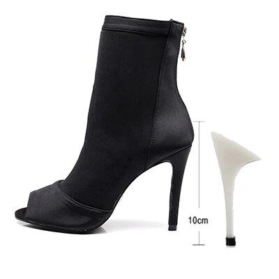 VCshoes Women Ballroom Latin Dance Shoes Black Soft Bottom Bachata Salsa Dance Sandals Woman Thin Heel 8.5cm/10cm/11cm Sock Boots