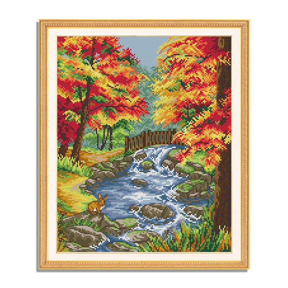 

Autumn in the creek - 14CT Stamped Cross Stitch - 33*40cm, 501 Original