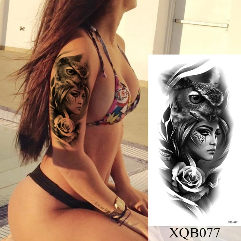 Waterproof Temporary Tattoo Sticker Rose Line Flower Lace Flash Tattoos Peony Wolf Body Art Arm Fake Tatoo Women Men