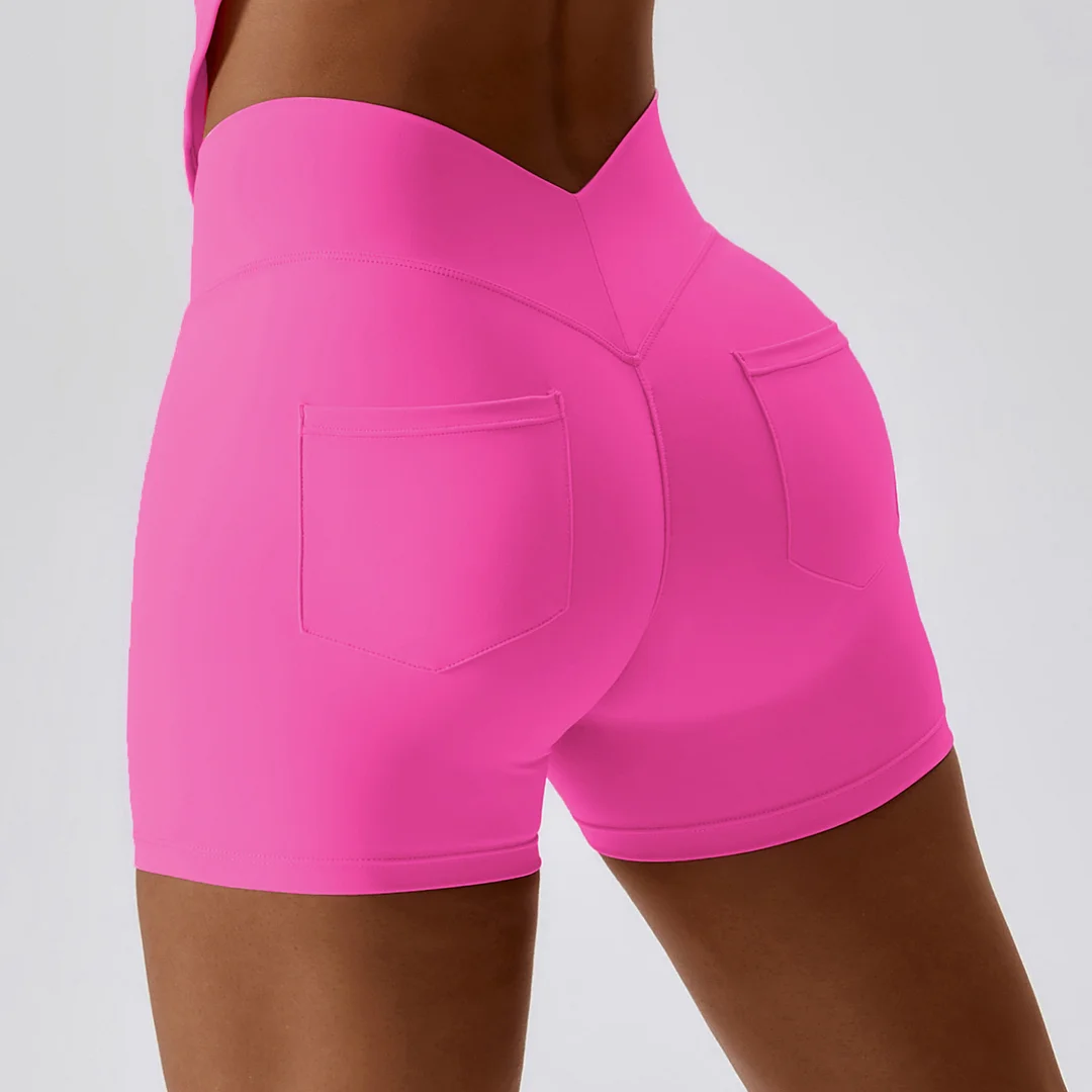 Solid color hip pocket sport shorts