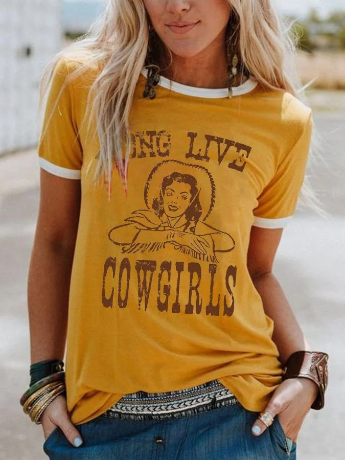 Women's LONG LIVE COWGIRLS Lettered Western Style Print T-Shirt