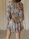 Floral Print Loose Half Sleeve Deep V-Neck Casual Mini Dress
