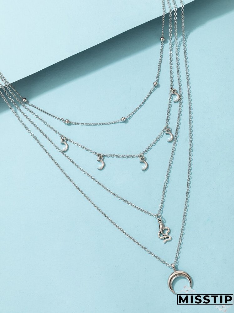 Moon & Snake Charm Layered Necklace