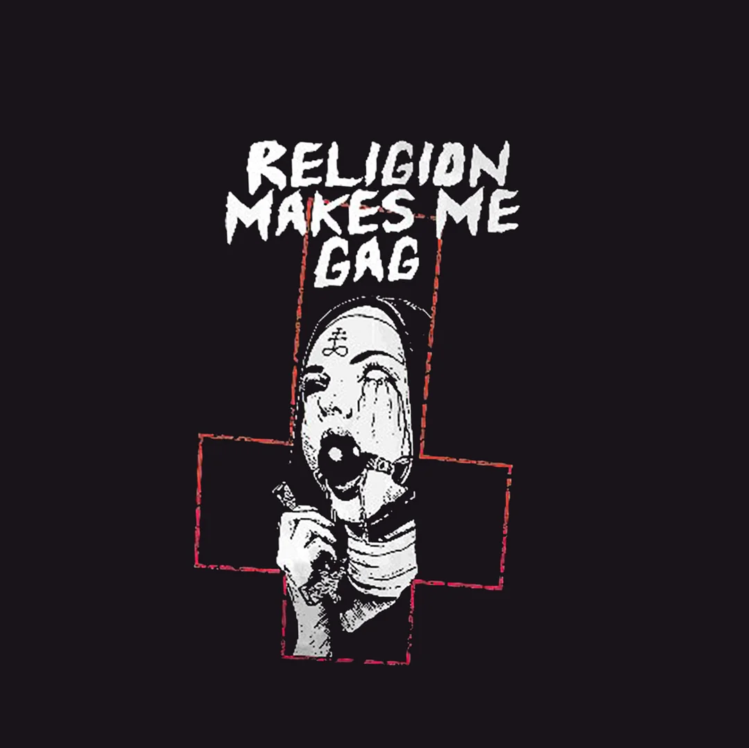 RELIGION MAKES ME GAG Nun Graphic Casual Black Print Hoodie