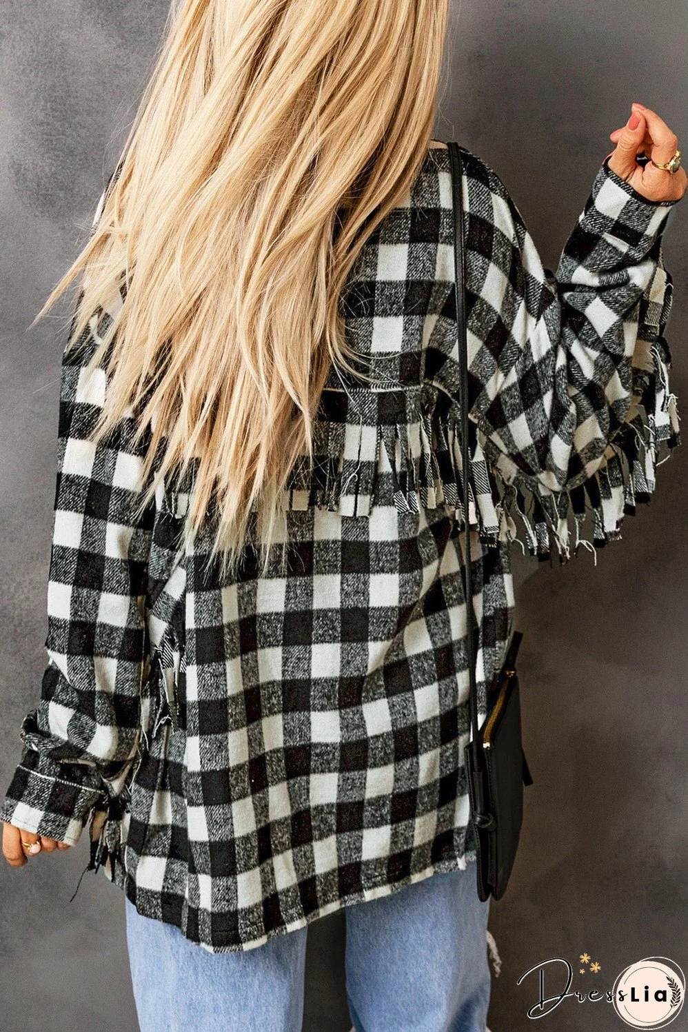 Fringed Plaid Print Shacket