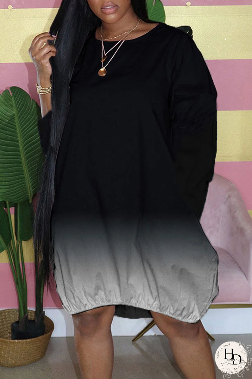 Tibetan Blue Casual Gradual Change Print Patchwork O Neck Dresses