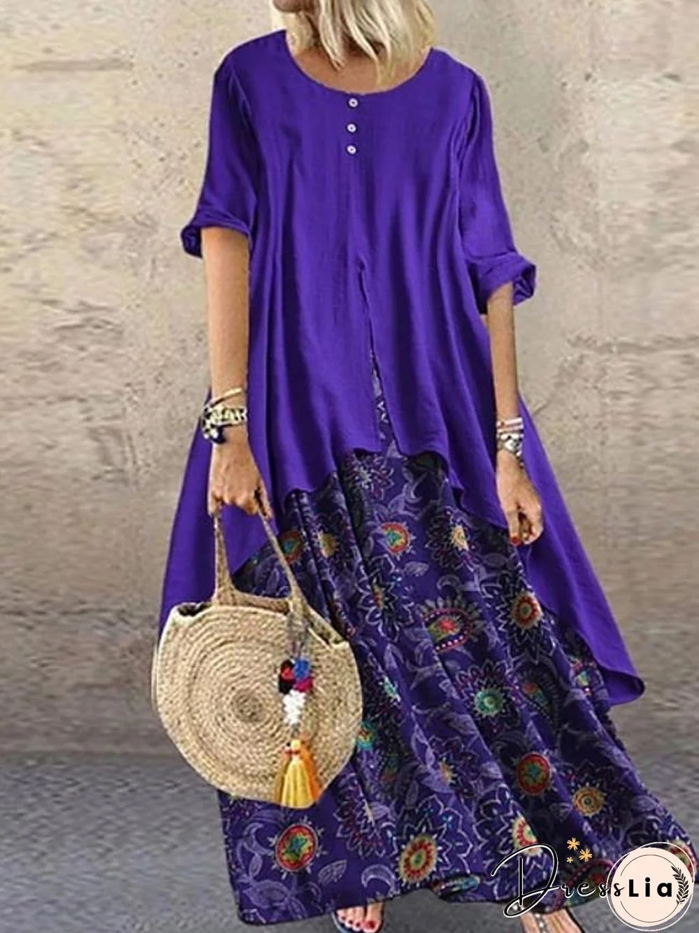 Women's Swing Dress Maxi long Dress - Half Sleeve Polka Dot Plus Size Hot Purple Red Yellow Brown M L XL XXL 3XL 4XL 5XL