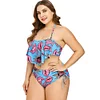 Plus Size Halter Lips Print Ruffle Bikini Set Sexy Swimsuit Women Swimwear Bathing Suit Push Up Brazilian Bikinis 3XL 4XL 2019 