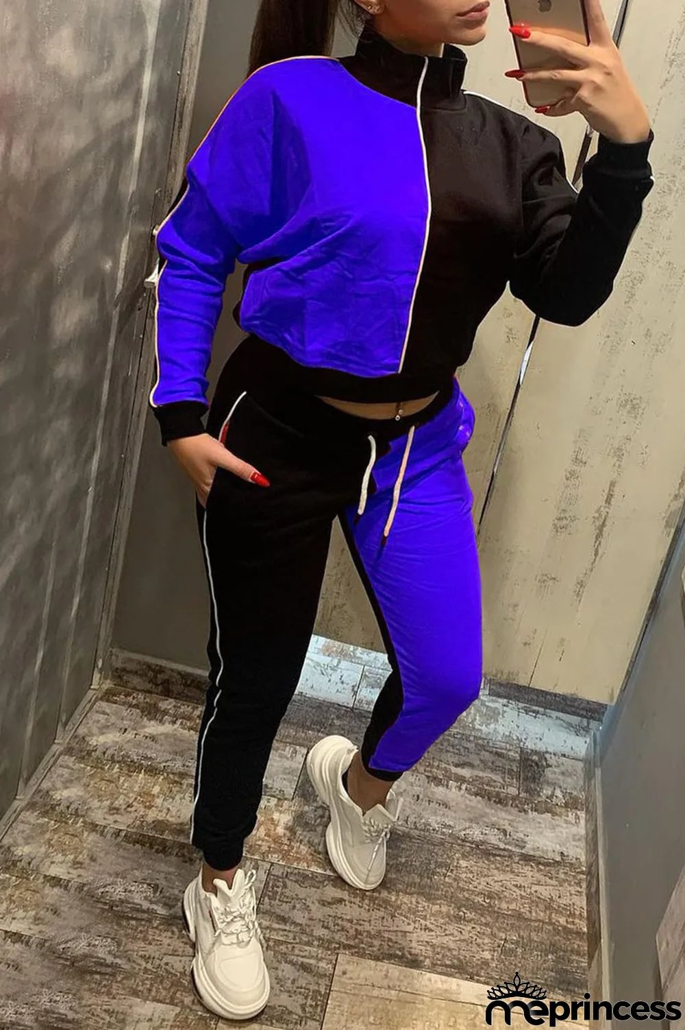 Red Casual Solid Split Joint Zipper Zipper Collar Long Sleeve Two Pieces