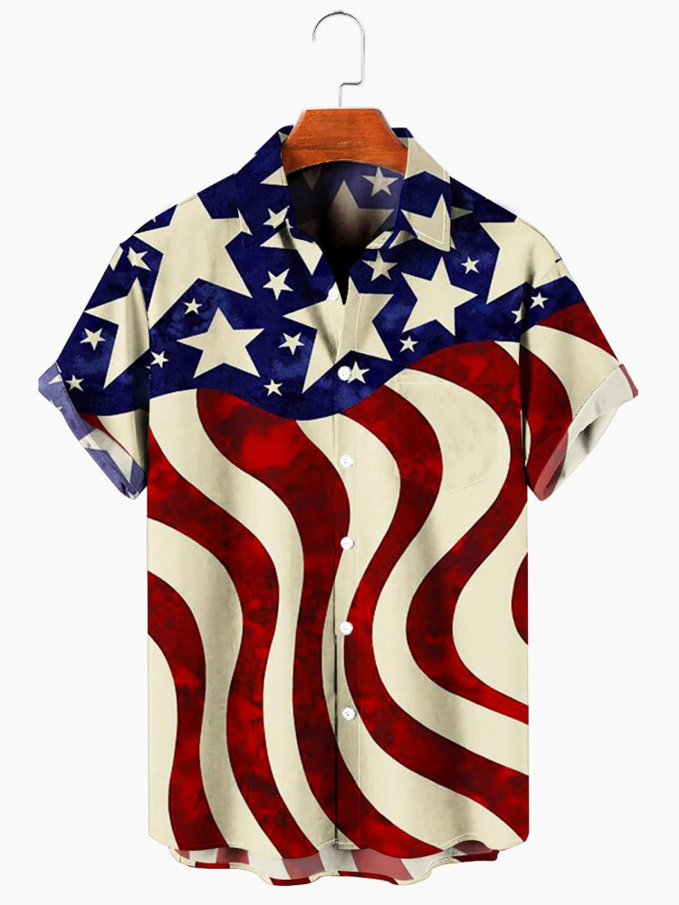 Broswear Men's Retro American Flag Print Shirt