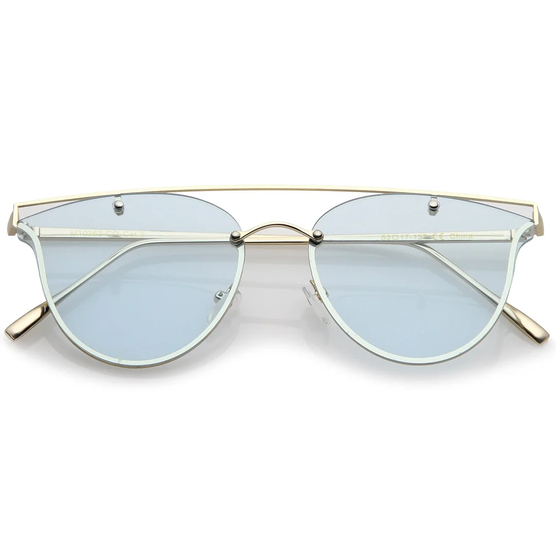 Modern Crossbar Horn Rimmed Round Flat Lens Rimless glasses 52mm