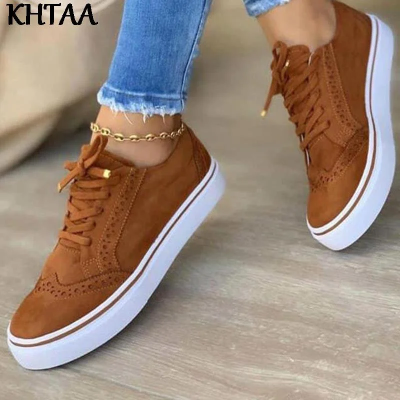 Women Sneakers Flat Platform Lace Up Ladies Flock Female 2021 Spring Vulicanized Shoes Fashion Comfort Low-Cut Woman Footwear