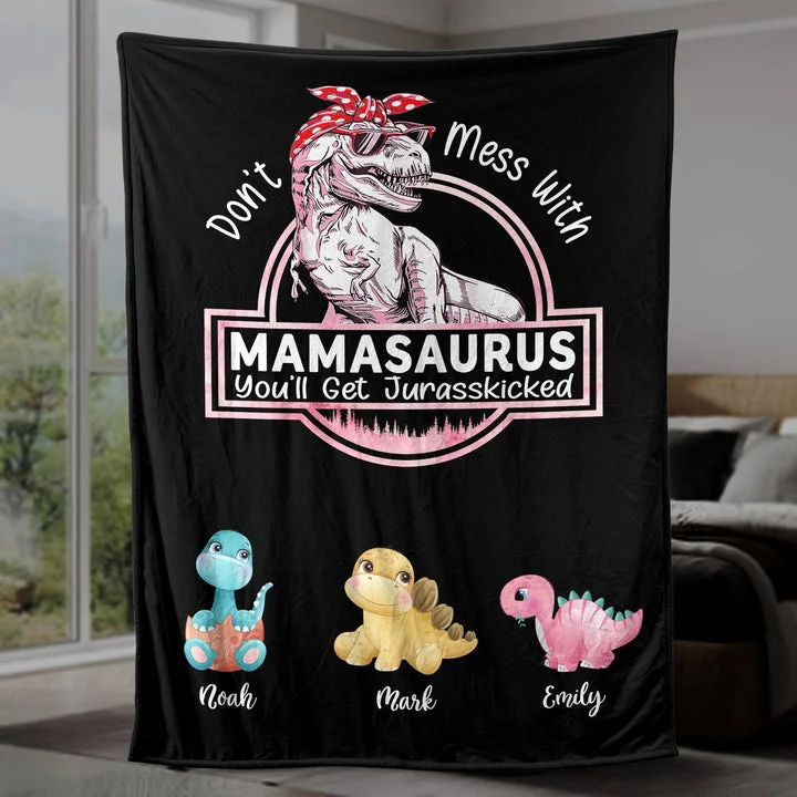 Customized Dinosaur Mom and Dinosaur Kid Blanket