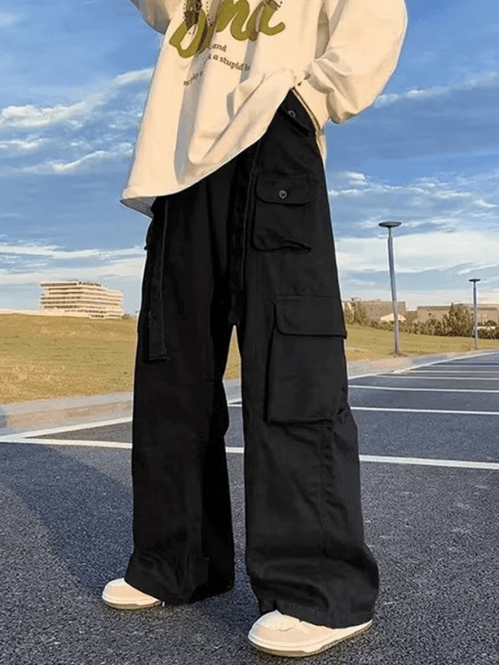 Brownm Men's Strap Detail Pocket Loose Cargo Pants