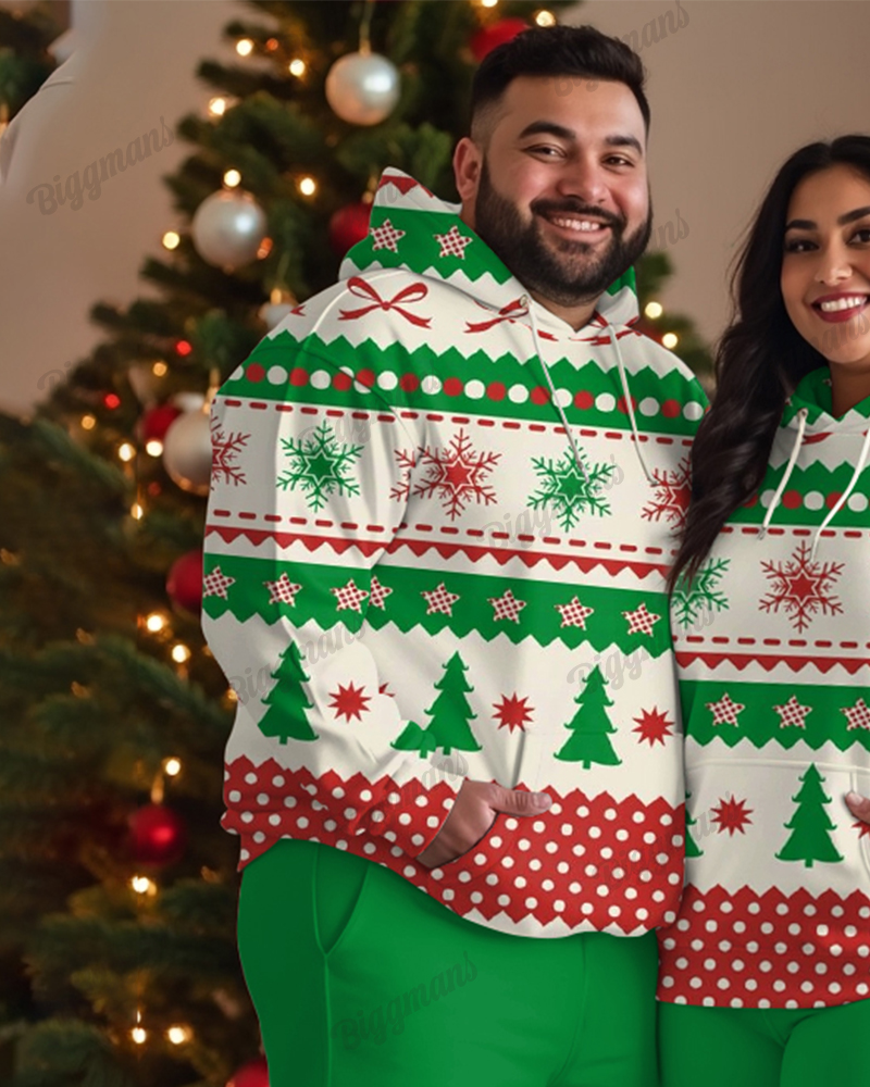 Couple Fashion Casual Plus Size Christmas Geometric Snowflake Print Hoodie Suit