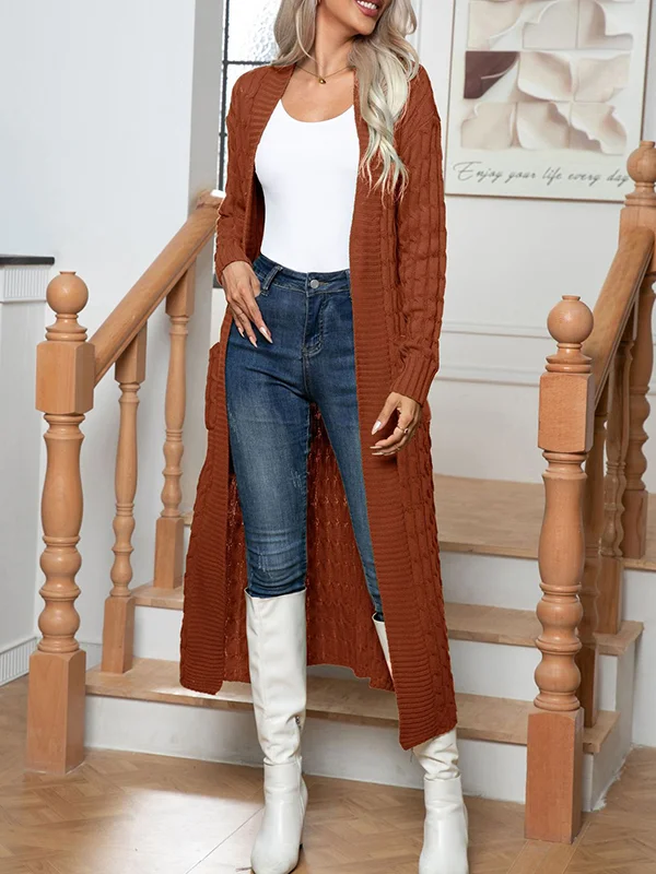 Long Sleeves Loose Solid Color Split-Joint Cardigan Coats