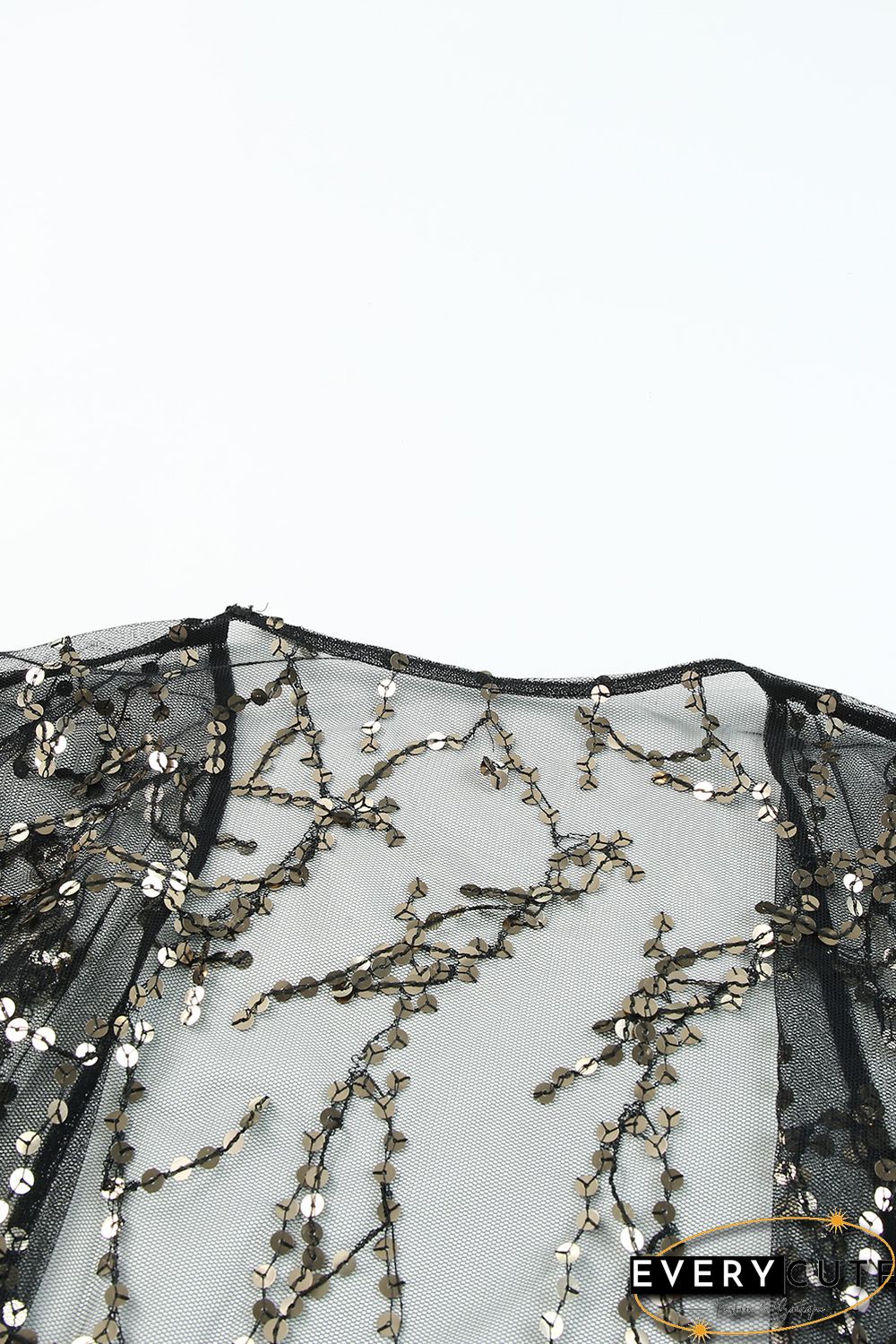 Black 3/4 Bell Sleeve Sequin Sheer Kimono