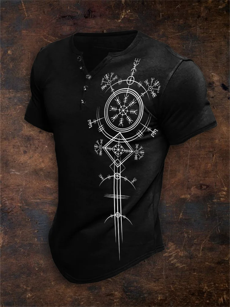 Men's Viking Vegvisir Totem Graphic Henley Shirt