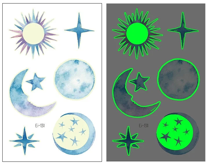 Night Luminous Tattoo Butterfly Starry Star Universe for Kids Fake Tattoo Glowing In Dark Waterproof Temporary Tattoo Stickers