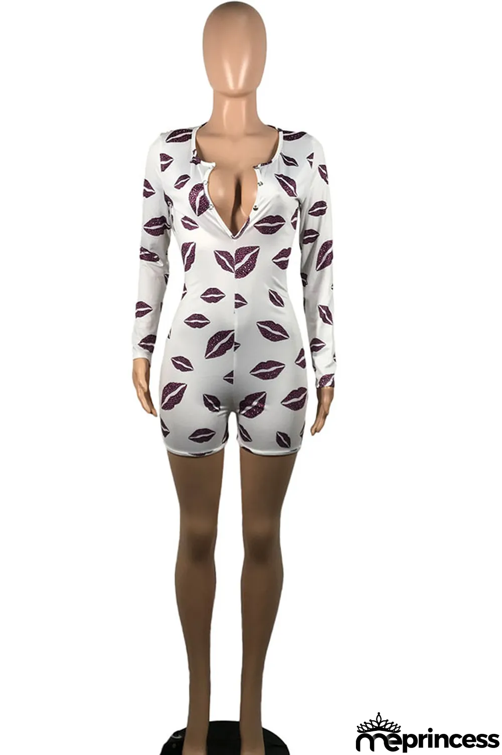 Yellow Sexy Print Polyester Long Sleeve V Neck Jumpsuits