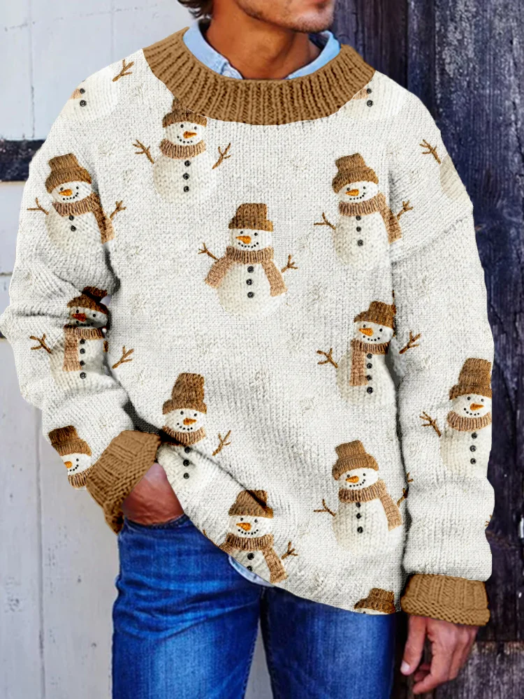Men's Christmas Snowman Embroidered Warm Sweater
