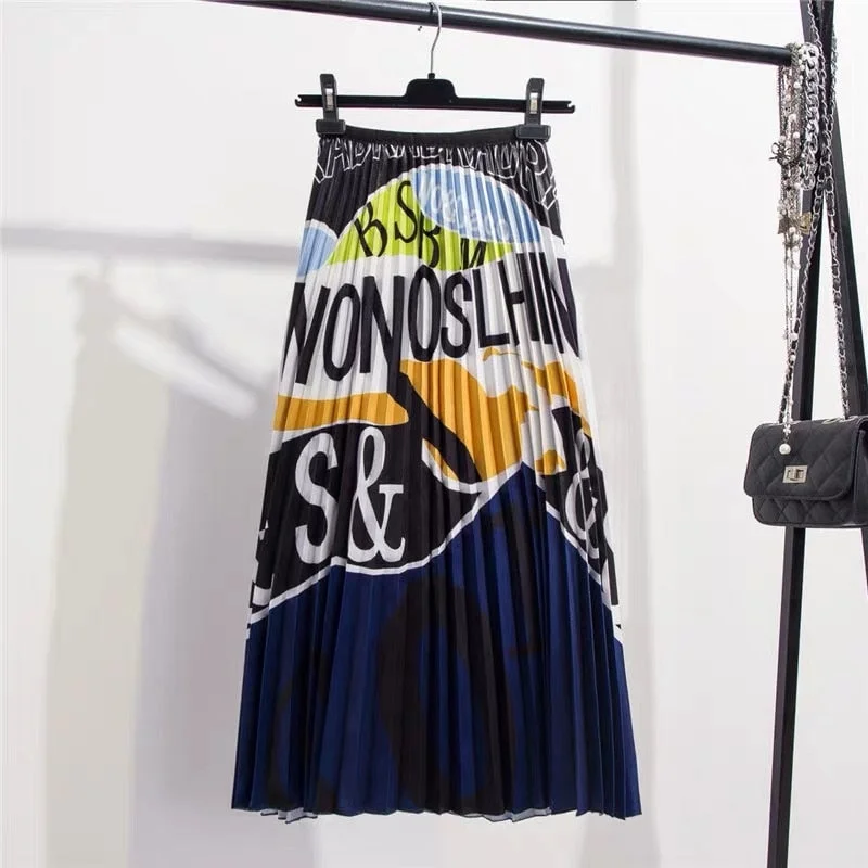Marwin 2019 New-Coming Summer Printing Cartoon Letter Pattern High Street Europen Style Women Skirts Party Holiday High Elastic