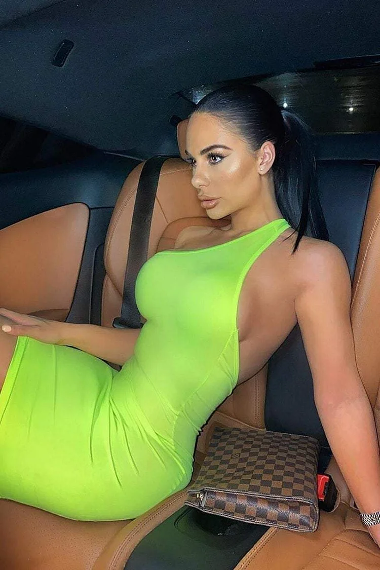 Neon Green One Shoulder Mini Dress Katch Me