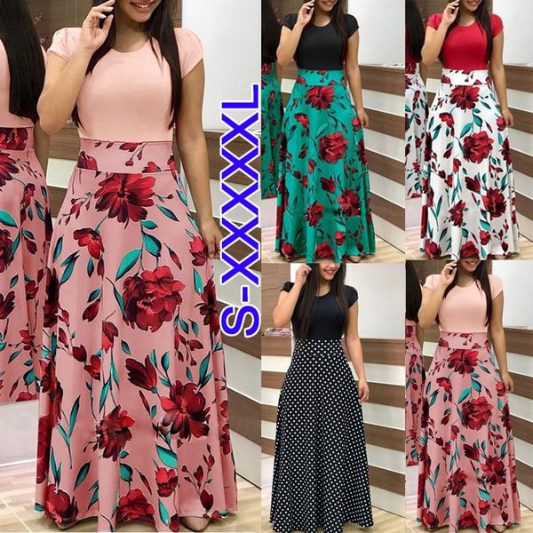 Women Flower Print Colorblock Loose Long Maxi Dress - Life is Beautiful for You - SheChoic