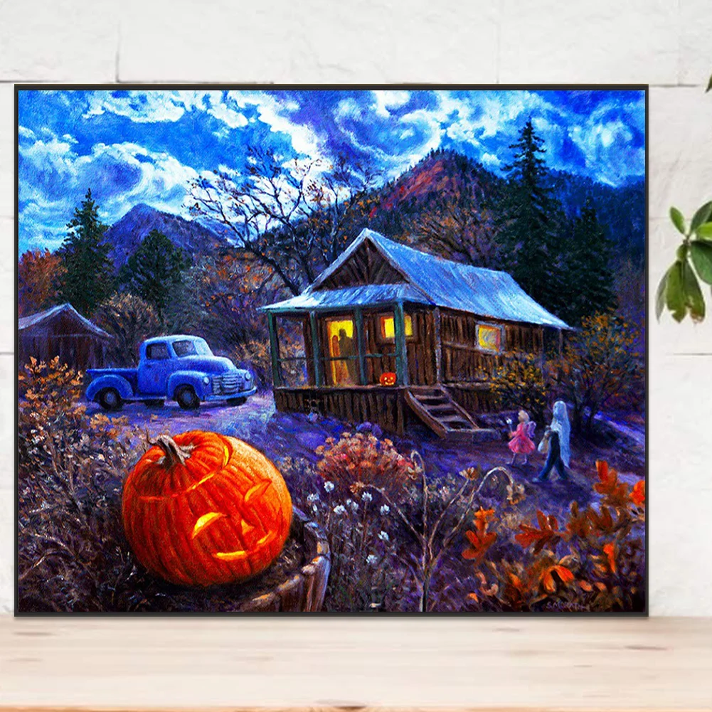 5D DIY Full Round Drill Diamond Painting Outdoor Halloween Scene Kit Home Decor