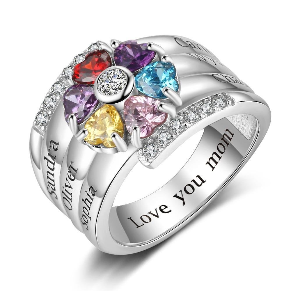 Personalisierte Mutter Ring mit 6 simulierten Geburtssteinen eingraviert 6 Namen Familienring Geschenk für Mama n6-b6-t1 Kettenmachen