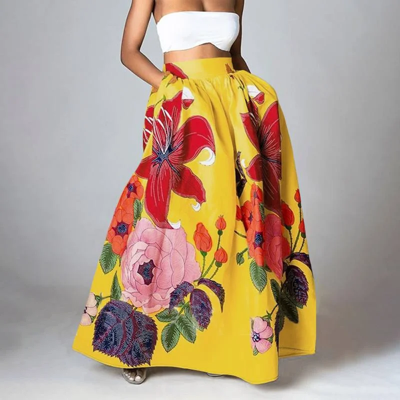 Celmia Bohemian High Waist Maxi Skirts Women Floral Printed Elegant A-Line Skirt 2022 Fashion Casual Loose Vintage Party Skirts