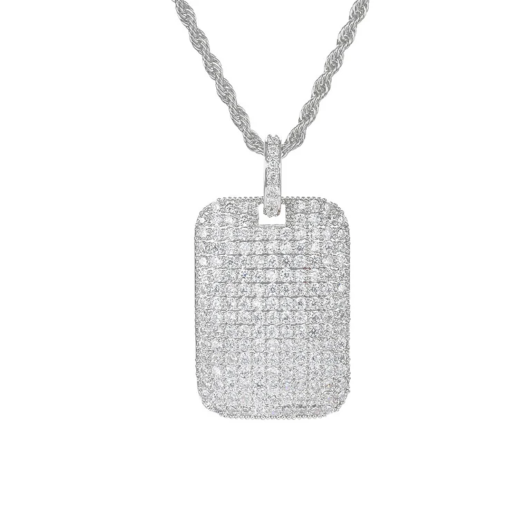 Iced Out Square Pendant Hip Hop Necklace-VESSFUL