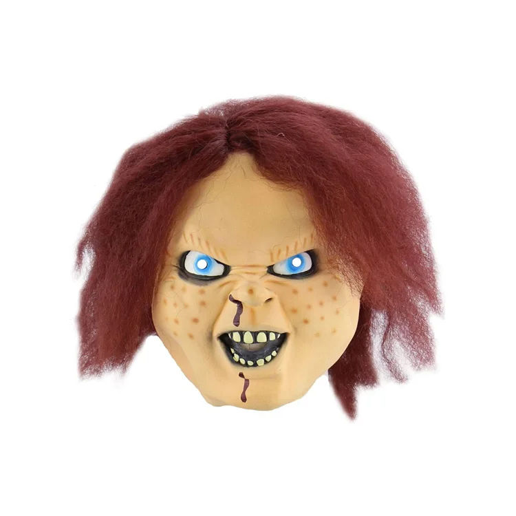 Scary Chucky Doll Latex Mask with Red Wig Costumes Cosplay Props-elleschic