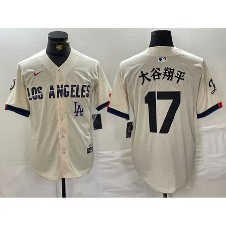 Men's Los Angeles Dodgers #17 Shohei Ohtani  Cream Stitched Baseball Jersey 6QO8