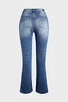 Stone Wash Frayed Mid Waist Flare Jeans