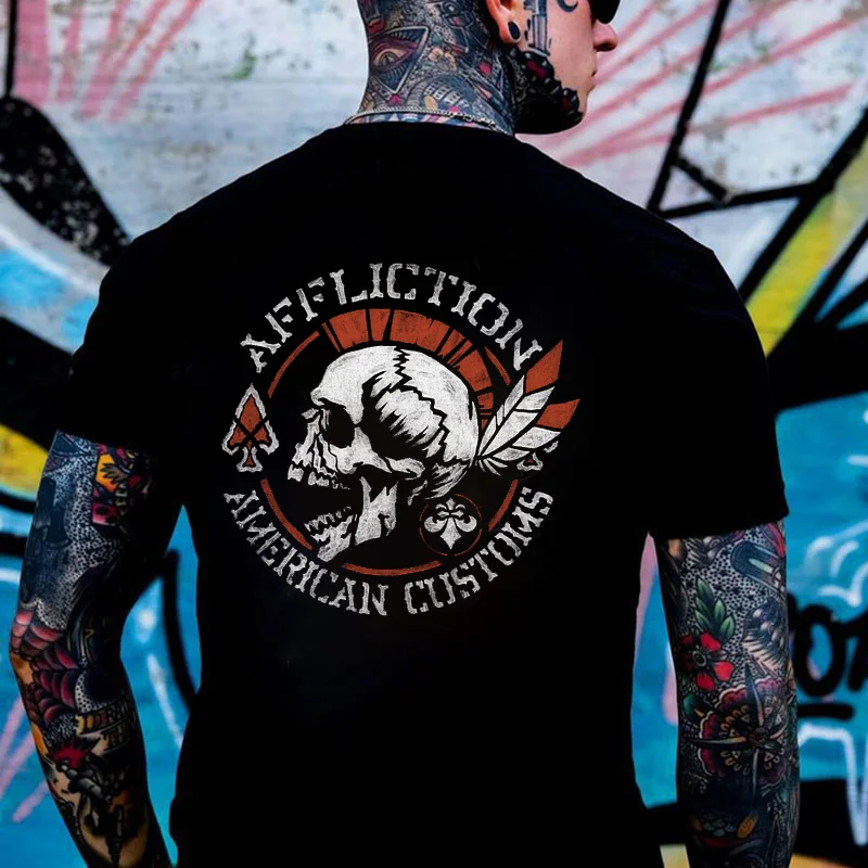 AFFLICTION AMERICAN CUSTOMS Skull Print Men's T-shirt