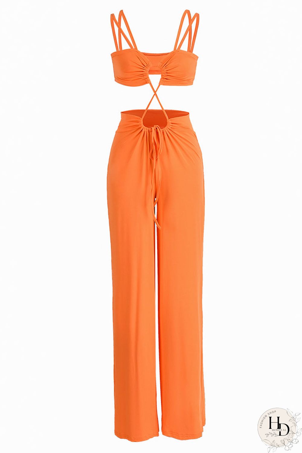 Rose Red Sexy Solid Hollowed Out Patchwork Spaghetti Strap Straight Jumpsuits