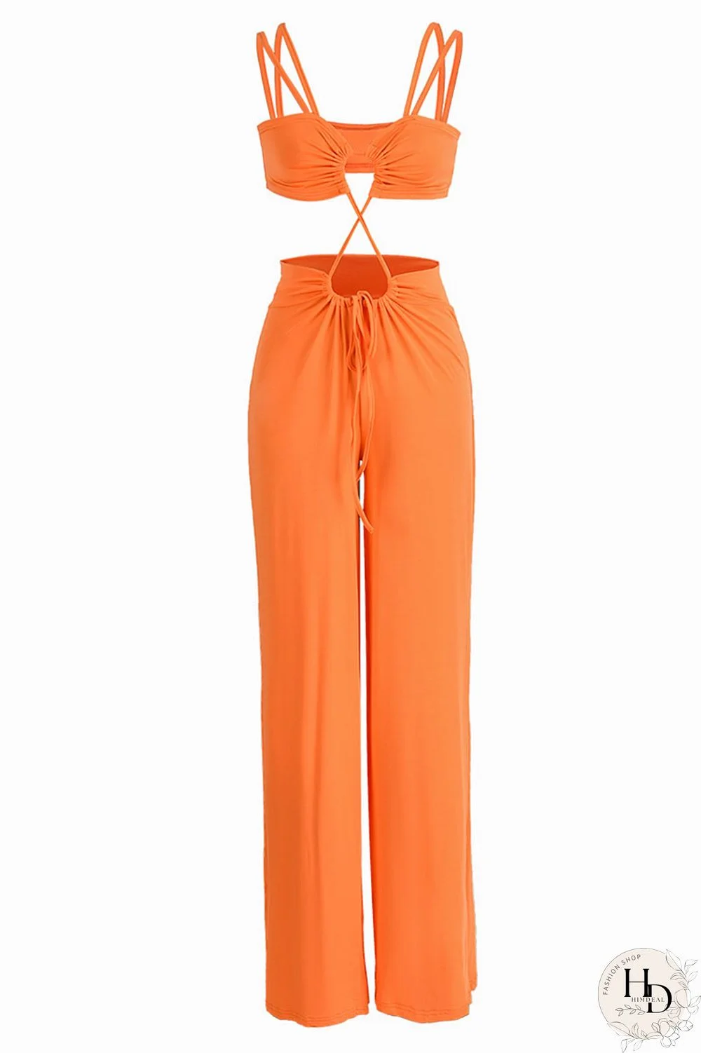 Rose Red Sexy Solid Hollowed Out Patchwork Spaghetti Strap Straight Jumpsuits