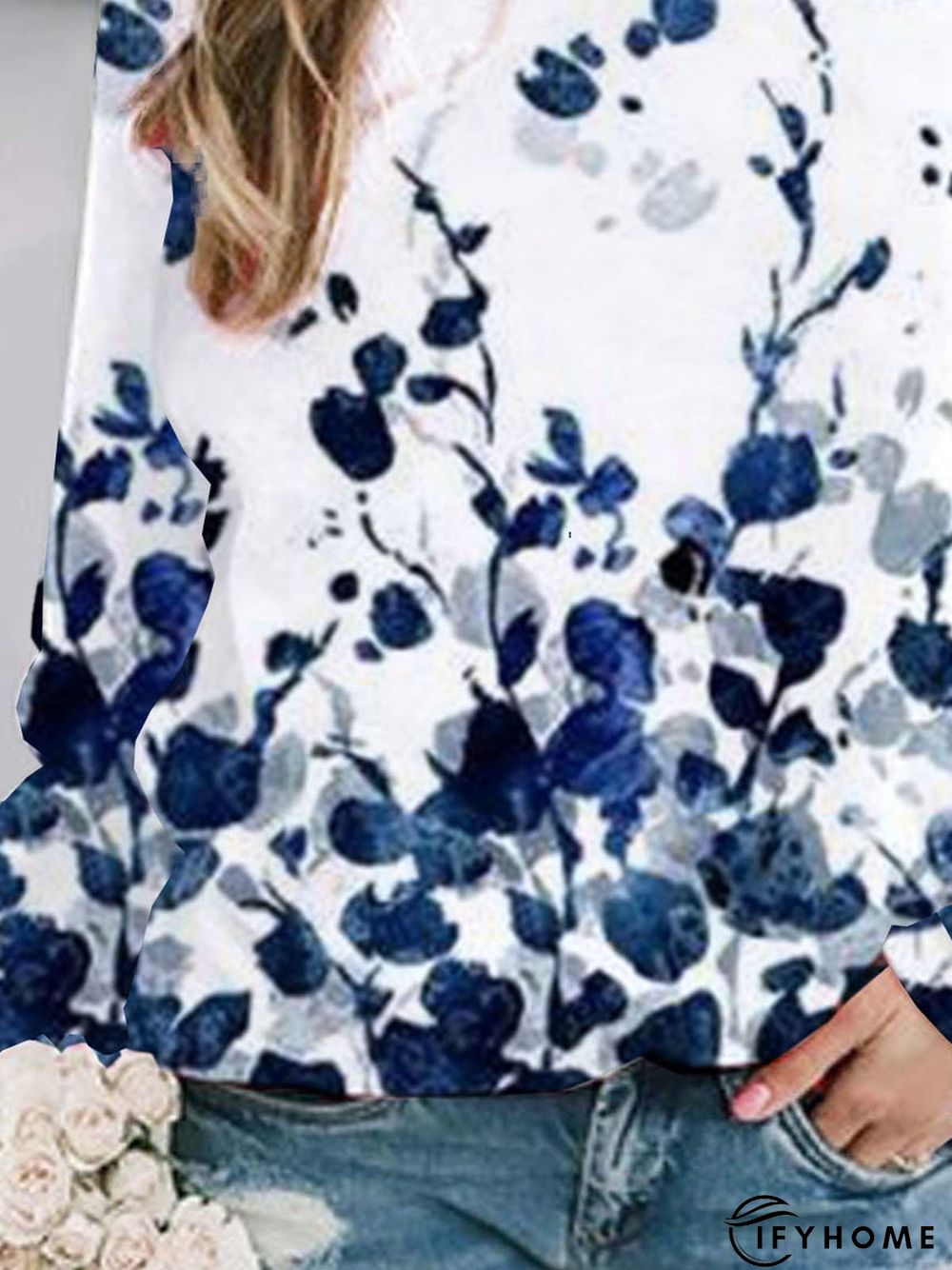 Holiday Long Sleeve Crew Neck Floral Sweatshirt | IFYHOME