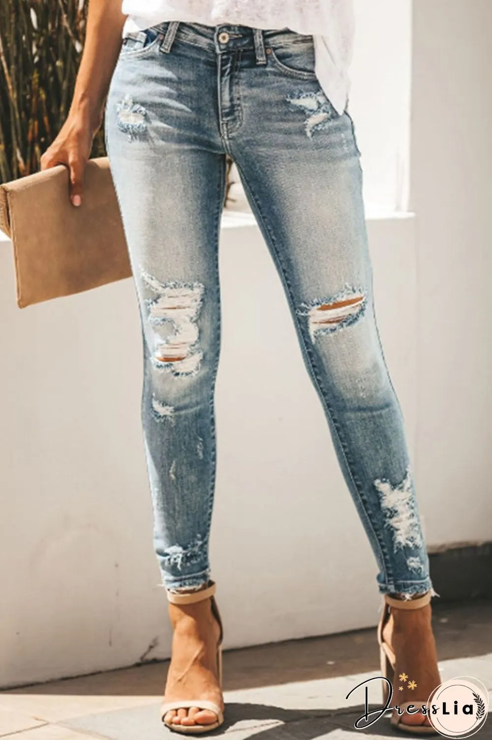 Denim Hole Distressed Skinny Jeans
