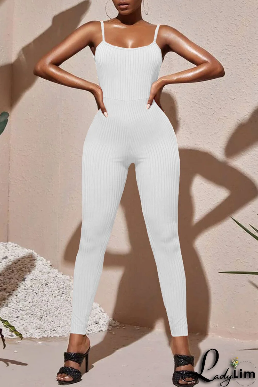 White Sexy Solid Split Joint Backless Spaghetti Strap Skinny Jumpsuits