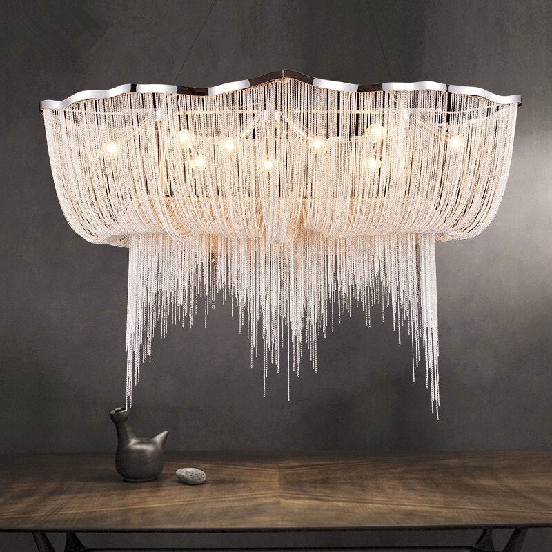Modern Silver Cloth Shape Tassel Aluminum Chain Pendant Lights Fashion Designer Luxury Chain Lamps Hanging Lamp